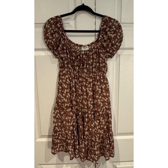 New Romantic Vine Tree Smocked Brown Floral Mini Dress Small - Picture 1 of 7